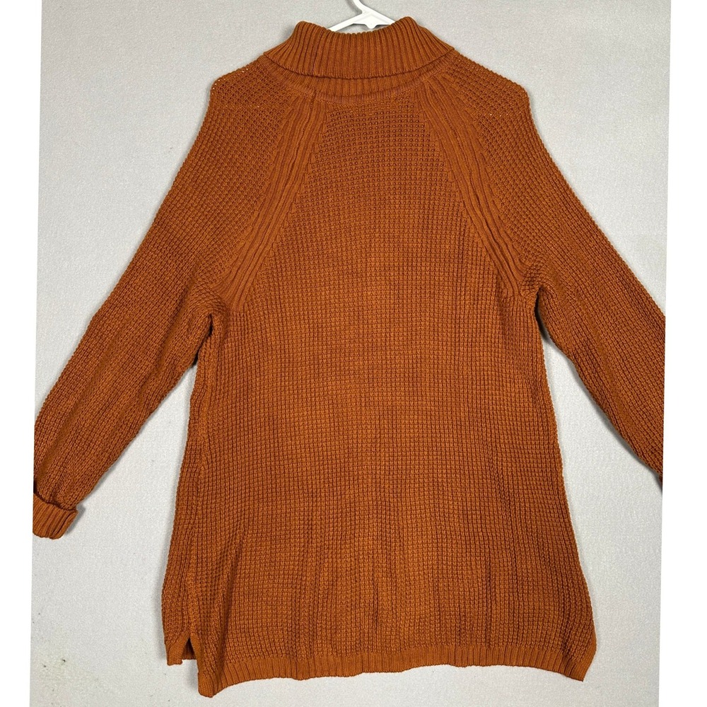 Woman Within Sweater Womens Medium Waffle Knit Orange Turtleneck Pullover EUC